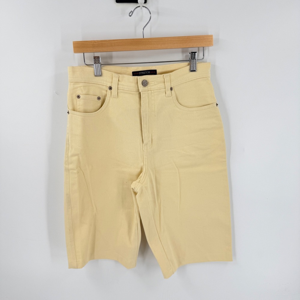Vintage 90s Bill‎ Blass Jeans Shorts Butter Yellow 6 High Rise Stretch Bermuda